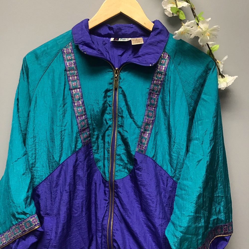 Bold Spirit Blue & Green 90’s Windbreaker Jacket Size Small [dd]